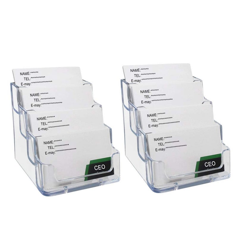 Heqishun 2 Pack Transparent 4-Tier Business Card Holder Acrylic Card Display Desk Stand Holder - Image 1